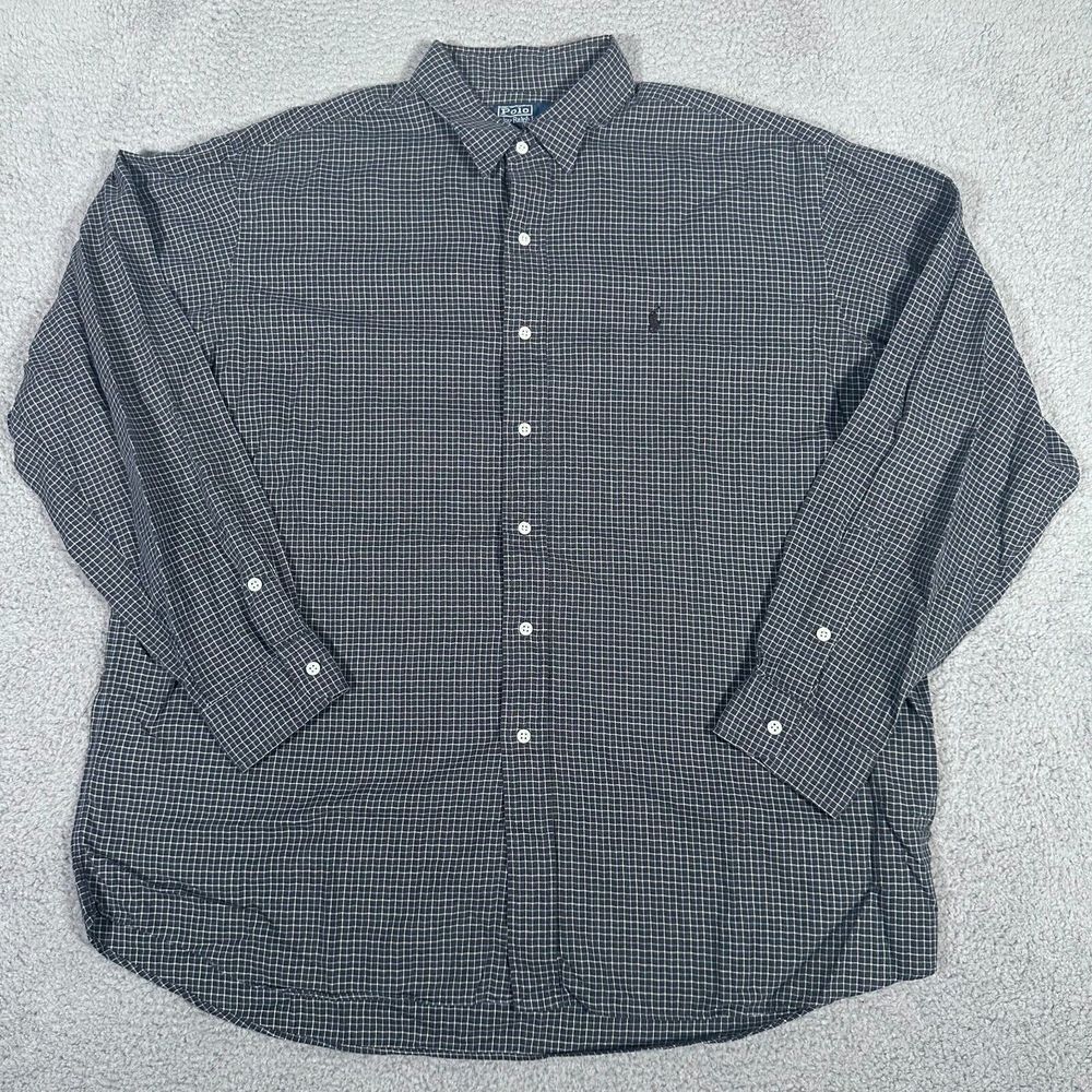 Polo Ralph Lauren Shirt Mens XL Gray Check Lowell Sport Button Up Lightweight‎